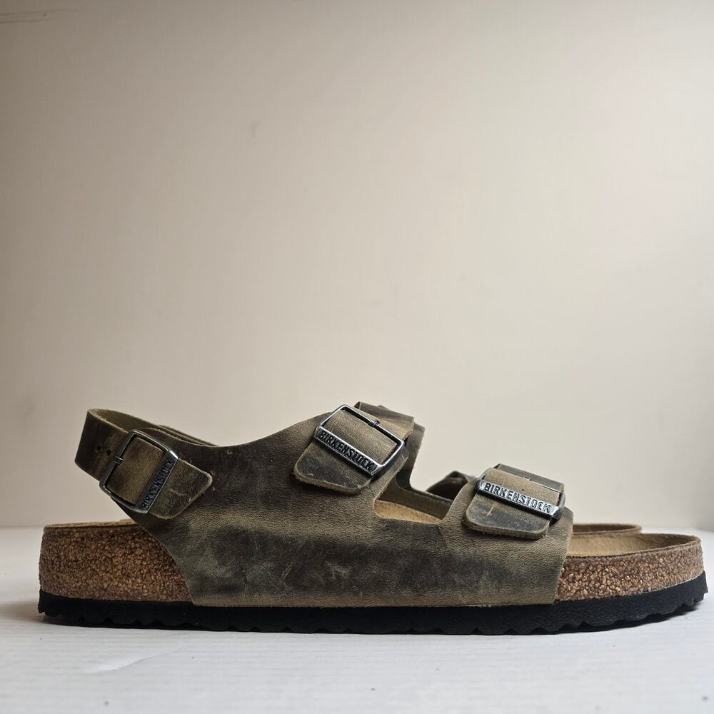 Birkenstock Milano BS Sandals Size M13/46 Faded Khaki Oiled Leather Regular Fit